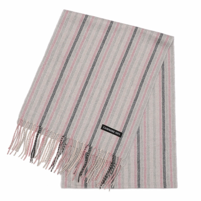 カシミヤ 100% ラメ ストライプ マフラー【アウトレット 在庫限り】<br>レディース メンズ カシミア カシミヤマフラー カシミアマフラー ストール ストライプ柄 秋冬 防寒 暖かい 通勤 通学 女性 男性 30代 40代 50代 60代 プレゼント ギフト 敬老の日 誕生日 クリスマス