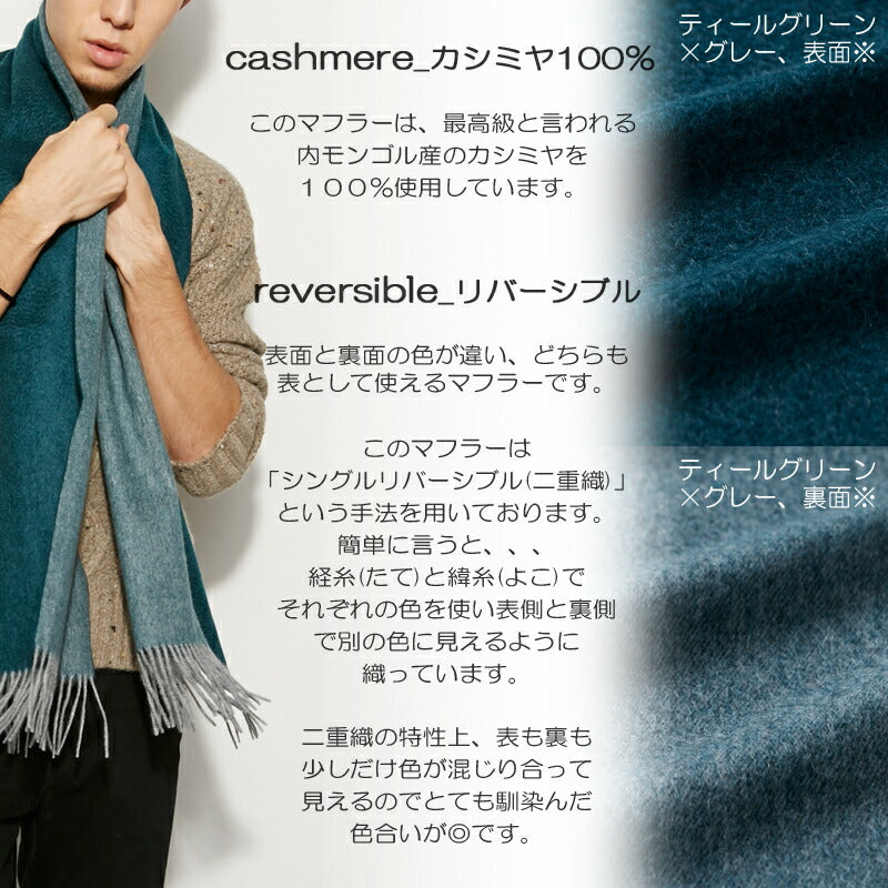カシミヤ 100% リバーシブル マフラー 02<br>メンズ レディース カシミア カシミヤマフラー カシミアマフラー リバーシブルマフラー メンズマフラー ストール 無地 厚手 秋冬 女性 男性 30代 40代 誕生日 プレゼント ギフト 誕生日プレゼント 敬老の日 クリスマス
