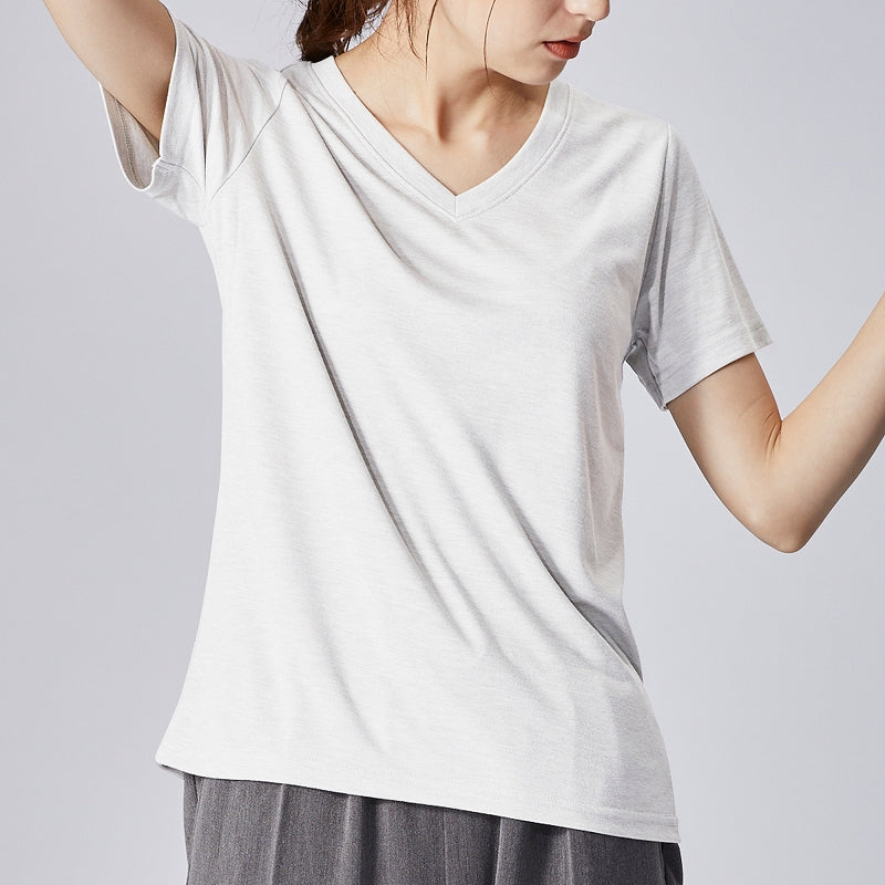 高機能 インナー Tシャツ【全5色】<br>Vネック Uネック 半袖 無地 ボーダー UVカット 接触冷感 機能素材 レディース 女性 20代 30代 40代 定番 無地カットソー 無地Tシャツ 半袖Tシャツ シンプル 黒 白 グレー ルームウェア 春夏 秋冬 SS AW