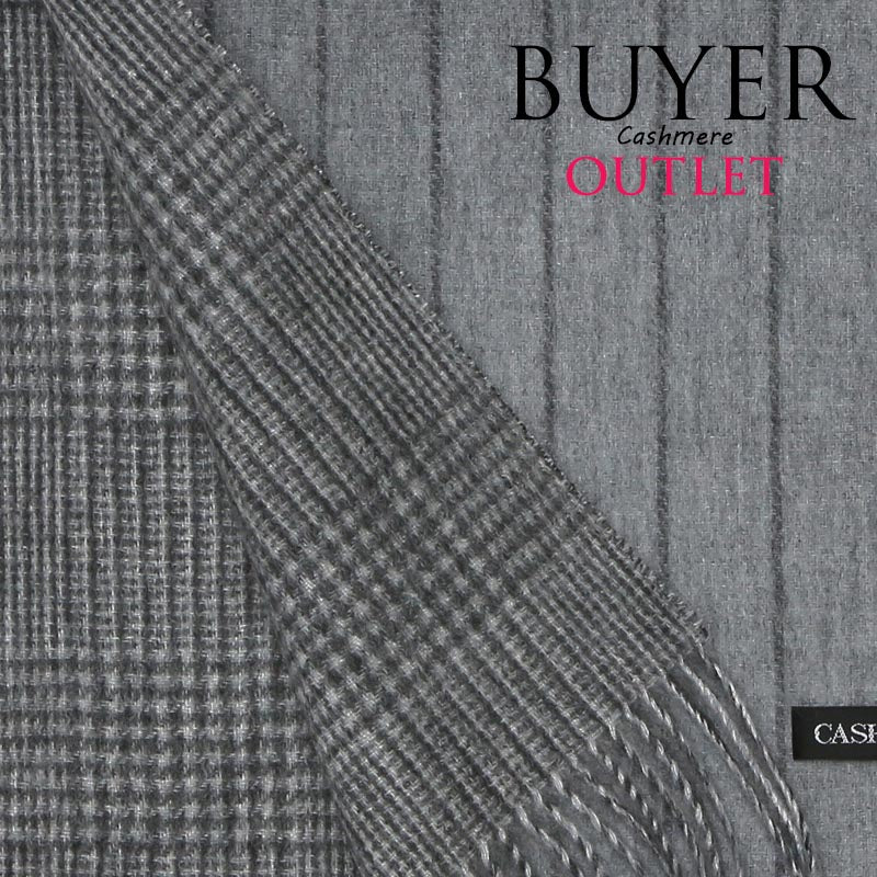 【限定クーポン有】カシミヤ 100% リバーシブル マフラー 1712【アウトレット】【在庫限り】<br>メンズ カシミア カシミヤマフラー カシミアマフラー メンズマフラー ストライプ グレンチェック グレー 秋冬 男性 誕生日 プレゼント ギフト クリスマス クリスマスプレゼント