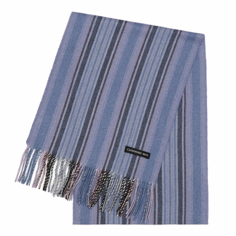 カシミヤ 100％ ラメ ストライプ マフラー【アウトレット 在庫限り】<br>レディース メンズ カシミア カシミヤマフラー カシミアマフラー ストール ストライプ柄 秋冬 防寒 暖かい 通勤 通学 女性 男性 30代 40代 50代 60代 プレゼント ギフト 敬老の日 誕生日 クリスマス