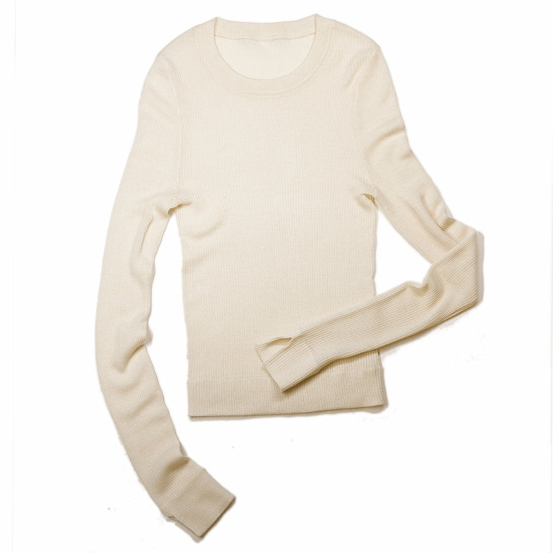 ウール シルク カシミヤ インナー リブ ニット【レディース】 長袖 ストレッチ インナーニット リラックスウェア 部屋着 重ね着 シンプル カシミア 無地 薄手 秋冬 女性 妻 ママ 彼女 20代 30代 40代 50代 プレゼント 誕生日プレゼント クリスマス