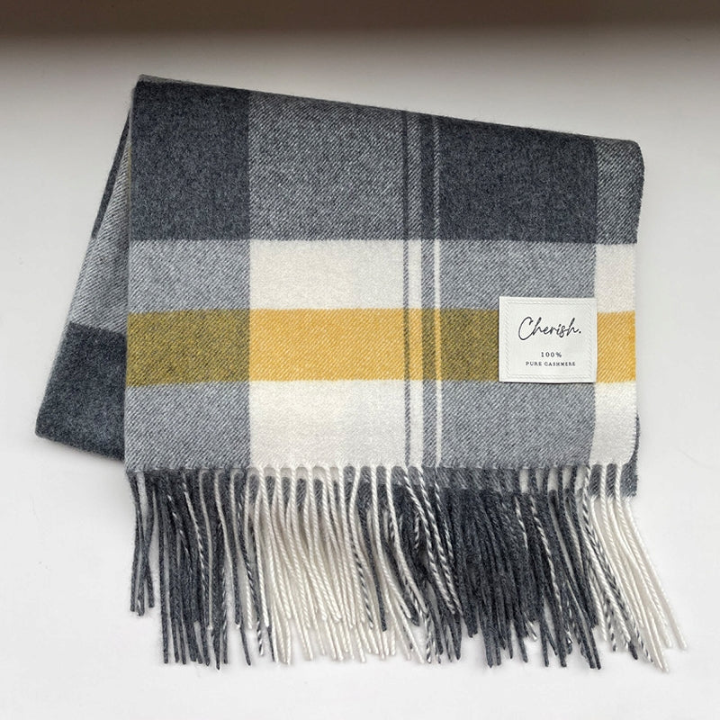 【ギフト専門ブランド Cherish】カシミヤ 100% チェック マフラー ＆ ストール【ギフトBOX付】<br>レディース メンズ 大判ストール カシミア カシミヤストール カシミヤマフラー チェック柄 秋冬 女性 妻 彼女 20代 30代 40代 50代 プレゼント 誕生日プレゼント 誕生日 クリスマス