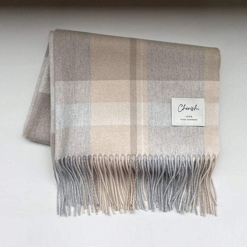 【ギフト専門ブランド Cherish】カシミヤ 100% チェック マフラー ＆ ストール【ギフトBOX付】<br>レディース メンズ 大判ストール カシミア カシミヤストール カシミヤマフラー チェック柄 秋冬 女性 妻 彼女 20代 30代 40代 50代 プレゼント 誕生日プレゼント 誕生日 クリスマス